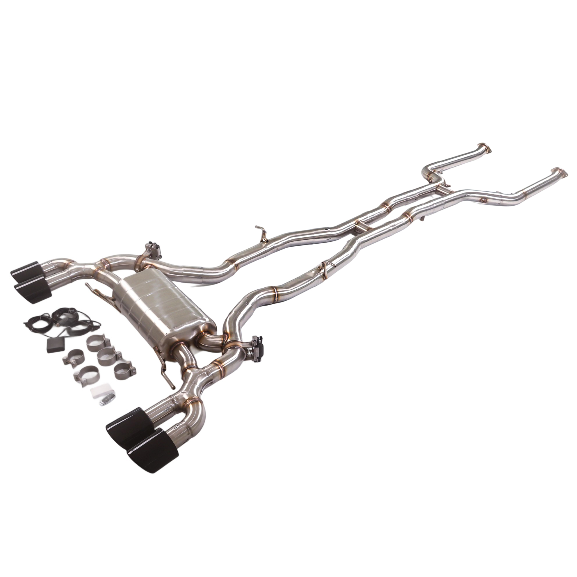 2021–2024 BMW X4M F98 3.0T GFC Full Exhaust System (Front + Mid + Rear) Single Muffler | Dual Valves | Quad 101mm Slash-Cut Black Plated Tips