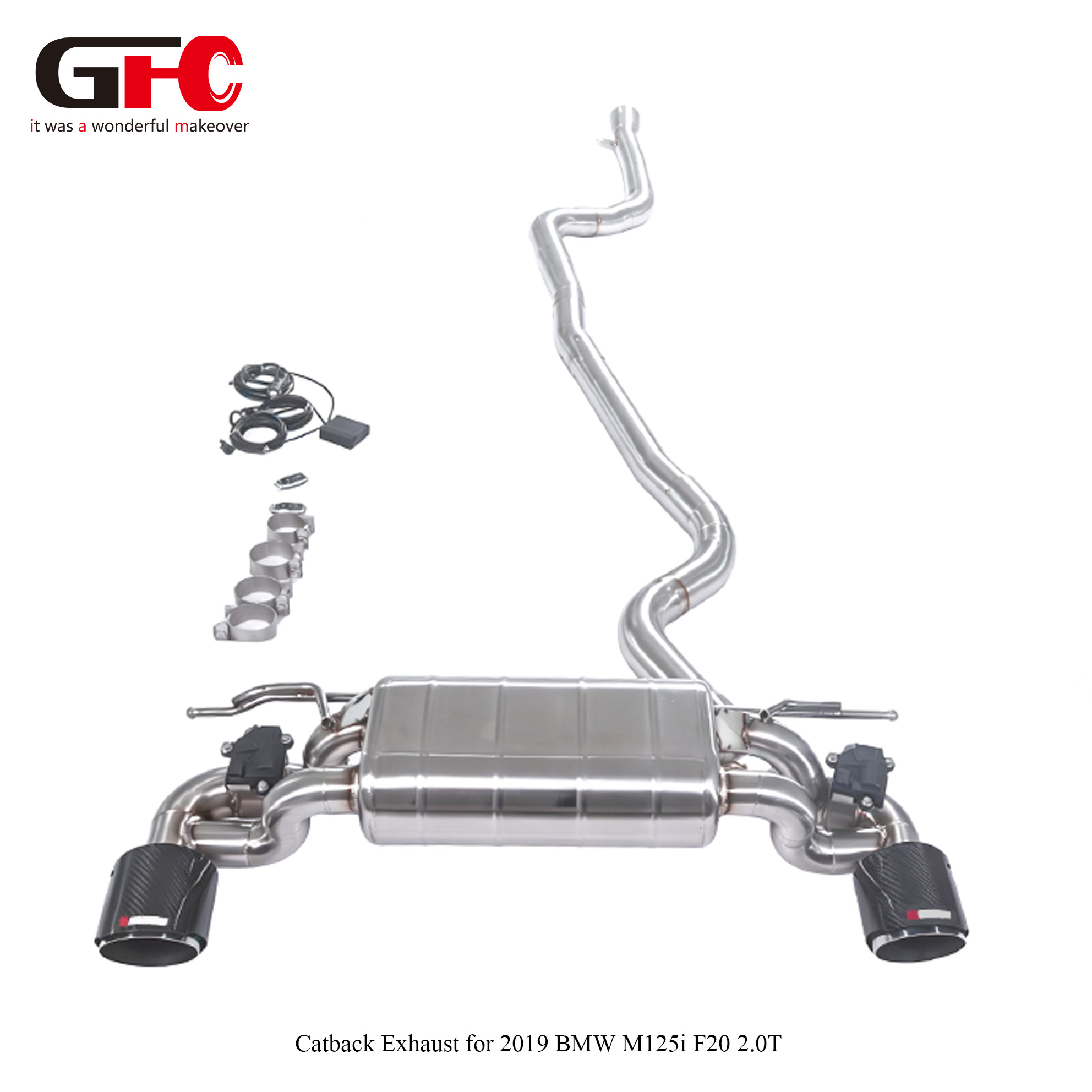 2019 BMW M125i (F20) 2.0T GFC Catback Pipe Exhaust System: Single Muffler, Dual Valvetronic, Dual Exit (One Tip Per Side)