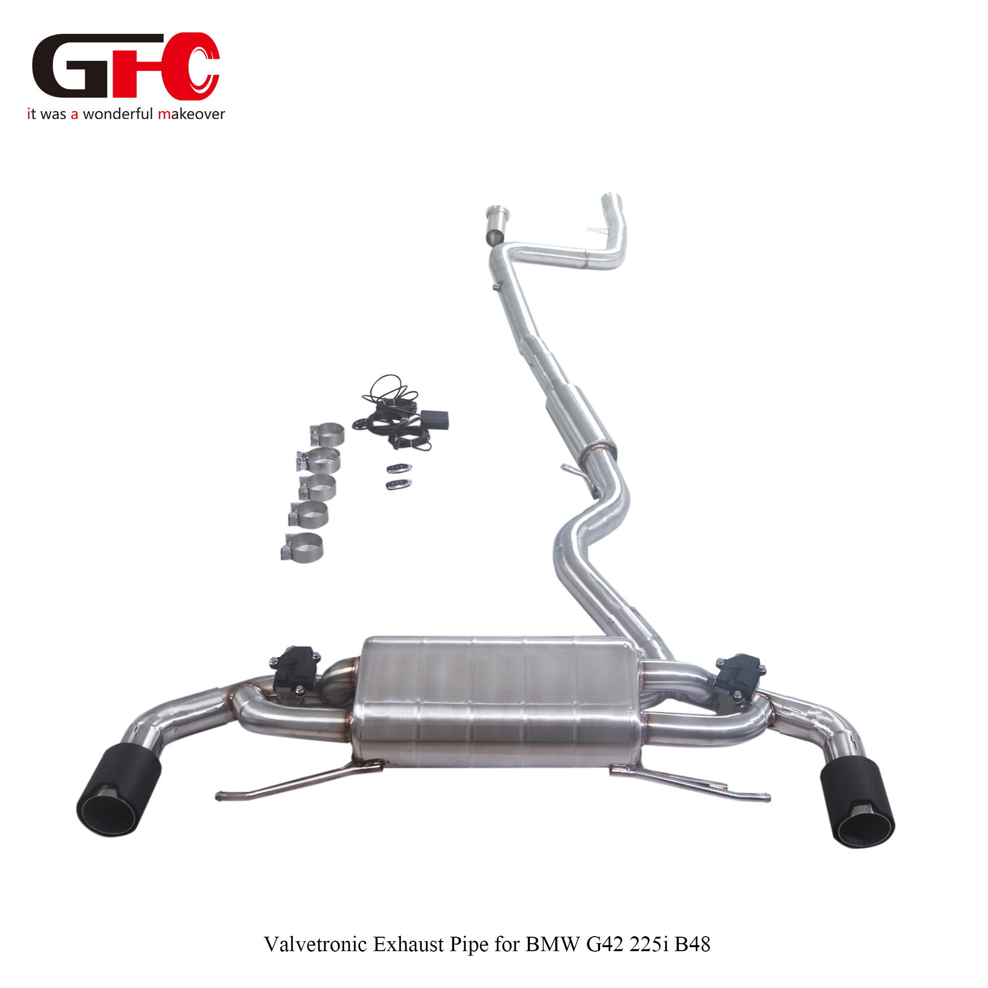 2022 BMW 225I G42 B48 2.0T Modified Catback Exhaust Single Muffler Dual Valves Dual Exit with Swallow Tail Exhaust Tips