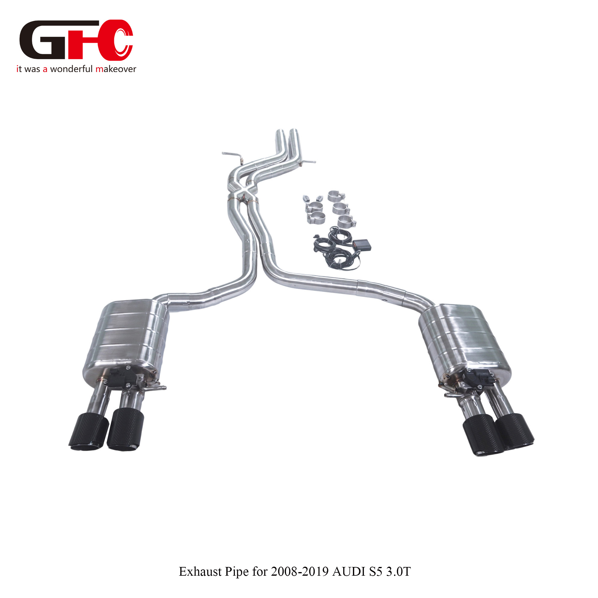 2011 Audi S5 3.0T Modified GFC Catback Exhaust Single Muffler Dual Valvetronic Quad Exit