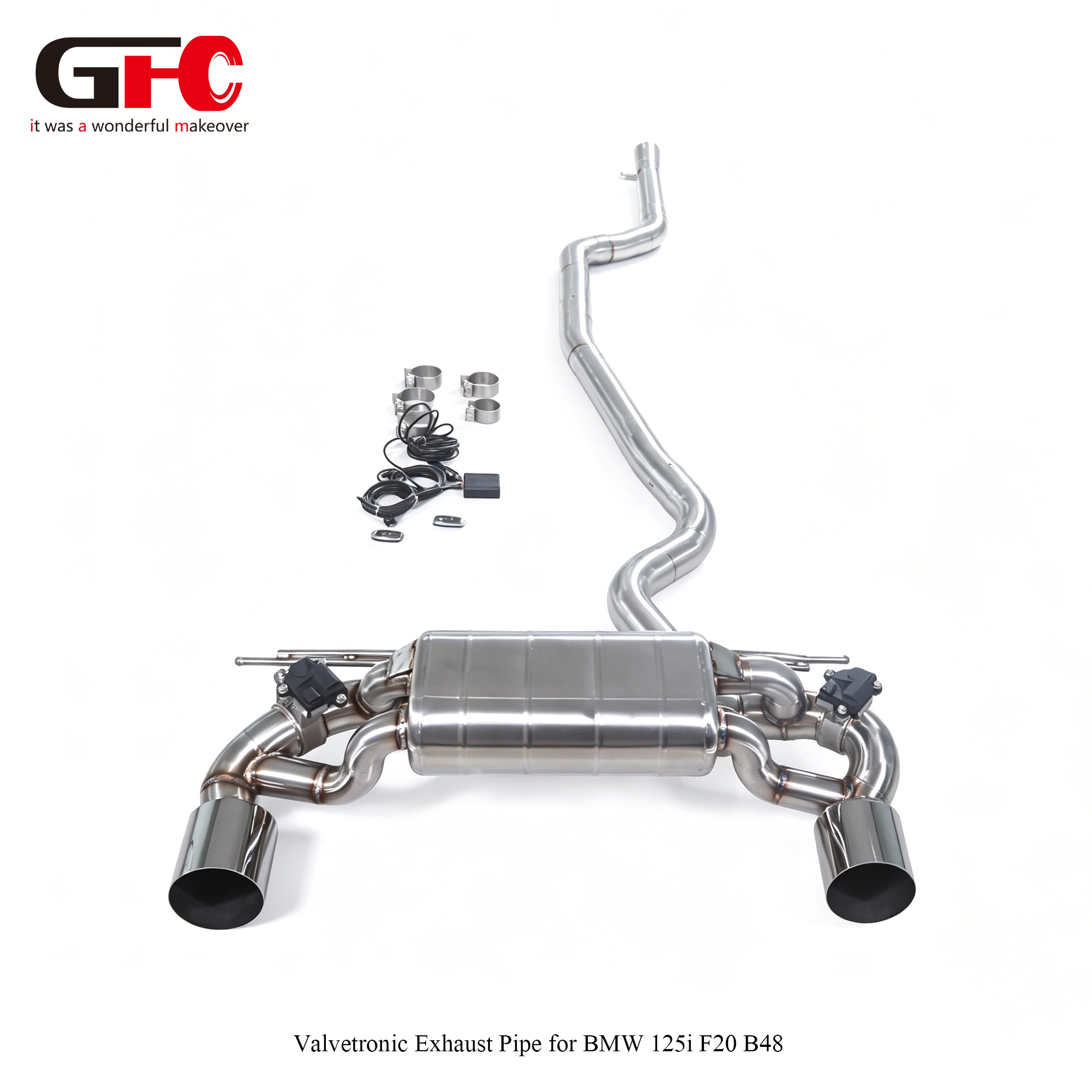 BMW F20 125i 2.0T B48 GFC Catback Exhaust System: Single Muffler, Dual Valvetronic, Dual Exit (One Tip Per Side)