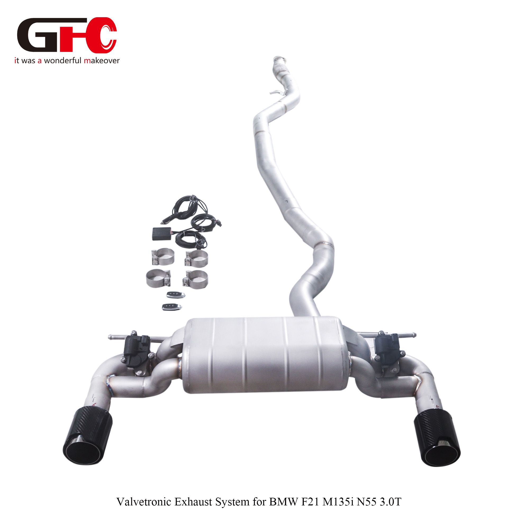 2013 BMW M135I F21 N55 3.0T Modified Catback Exhaust Single Muffler Dual Valves Quad Tips with IM Logo