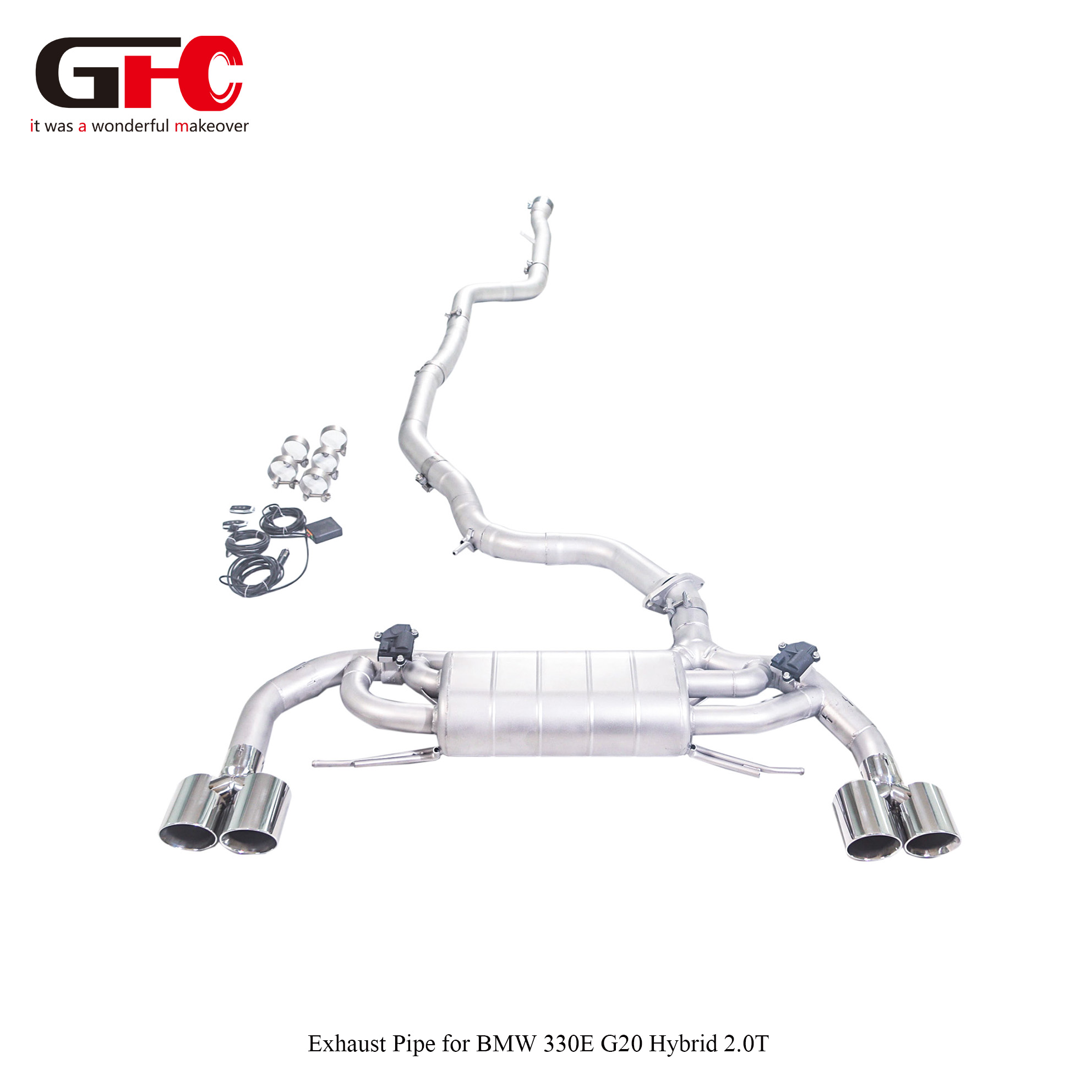 2022 BMW 330e Hybrid 2.0T G20 GFC Catback with Single Muffler Dual Valvetronic Swallow-tail Quad Exit