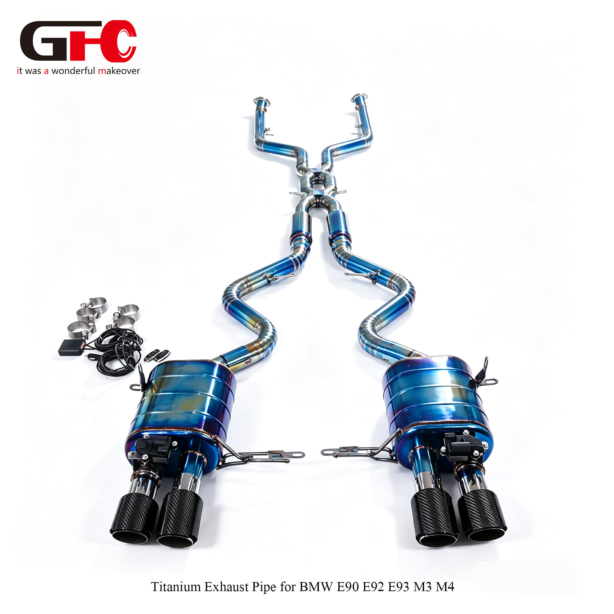 BMW M3 M4 3.0 & 4.0L E90 E92 E93 GFC Full Titanium Cat-Back Exhaust System With Dual Mufflers & Dual Valvetronic & Quad Tips