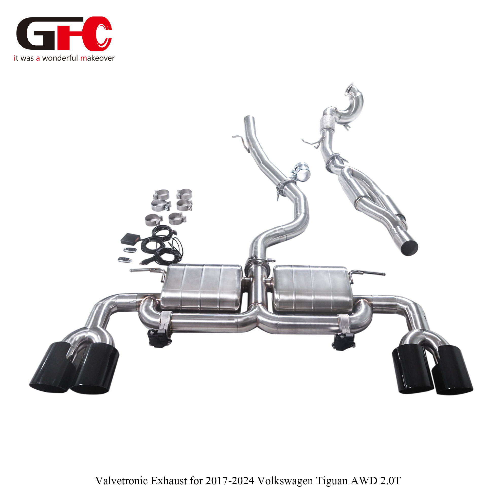 2019 Volkswagen Tiguan AWD 2.0T Catback Exhaust Dual Muffler Dual Valvetronic Swallow-tail Quad Exit