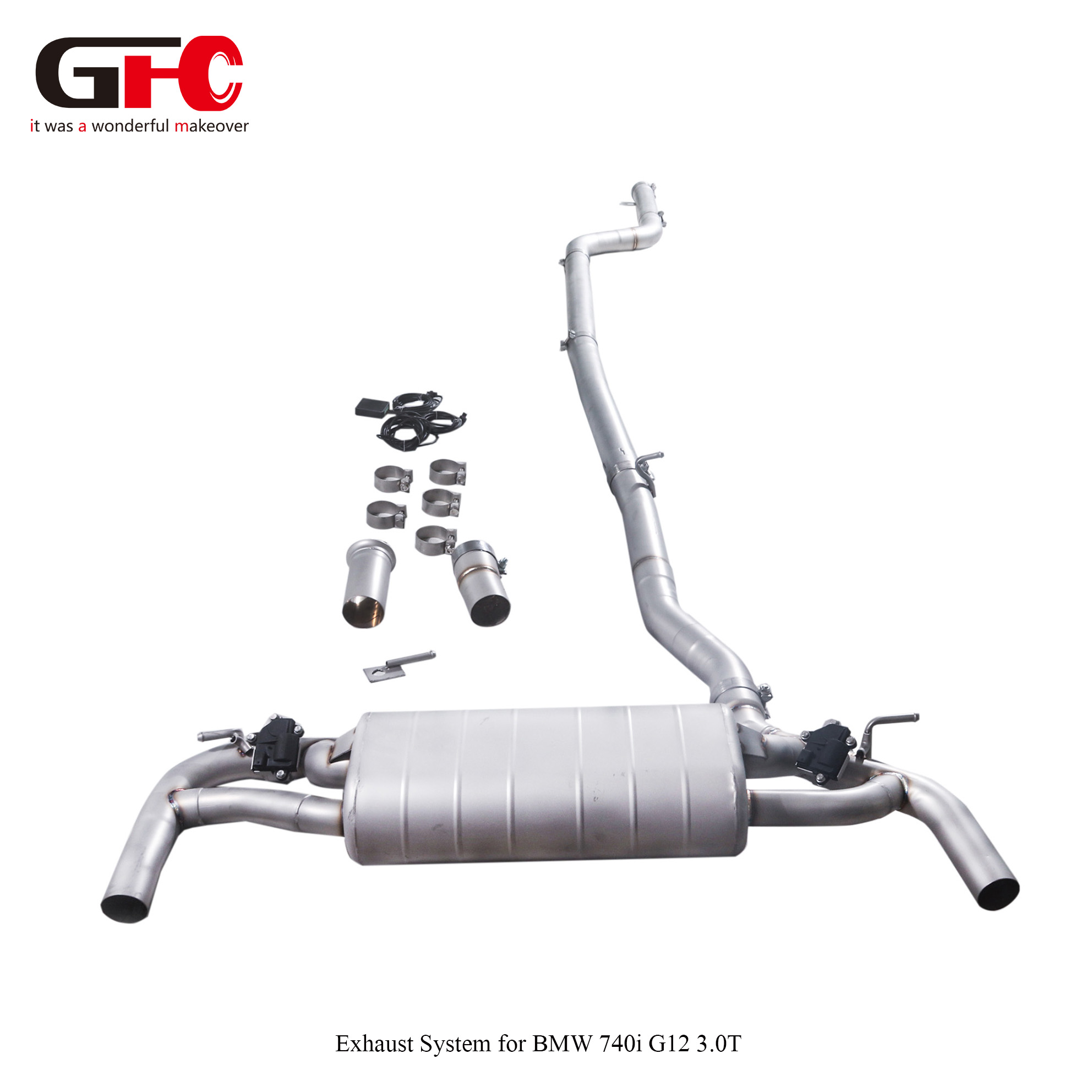 2022 BMW 740i G12 3.0T GFC Catback with Single Muffler Dual Valvetronic Swallow-tail Dual Exit to Fit OEM Trim