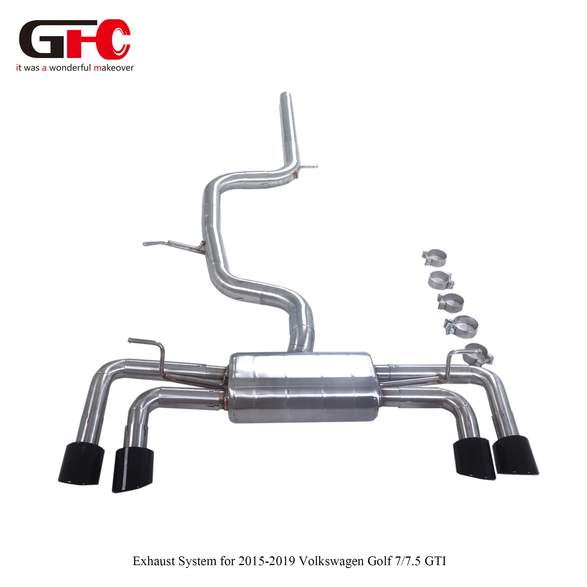 2015-2019 Volkswagen Golf 7 / 7.5 GTI 2.0T GFC Catback with Single Muffler Dual Valvetronic Swallow-tail Quad Exit