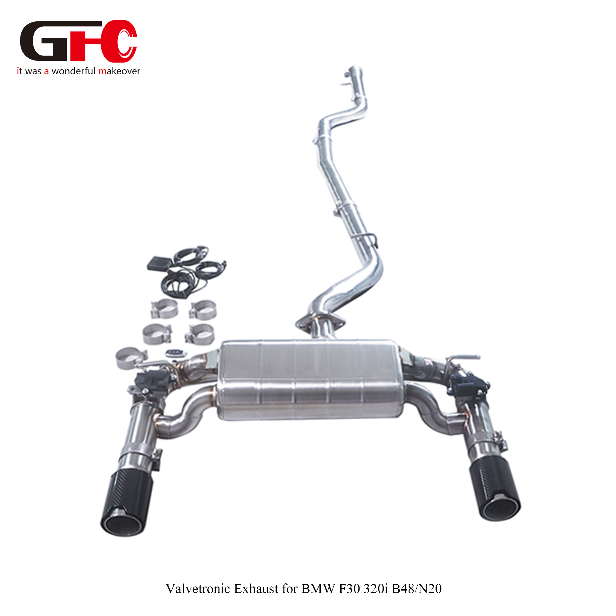 2018 BMW 320I F30 B48 2.0T Modified Catback Exhaust Single Muffler Dual Valves Dual Exit with IM Logo Exhaust Tip