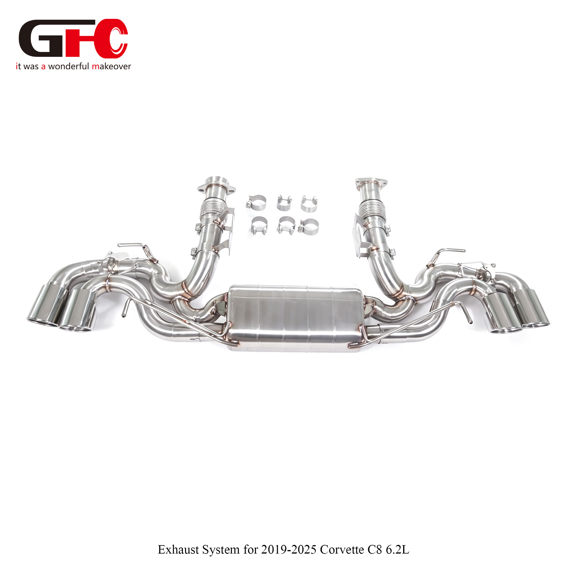 2019-2025 Chevrolet Corvette C8 6.2L GFC Axle-Back Exhaust System: Single Muffler, Dual Valvetronic, Quad Exit