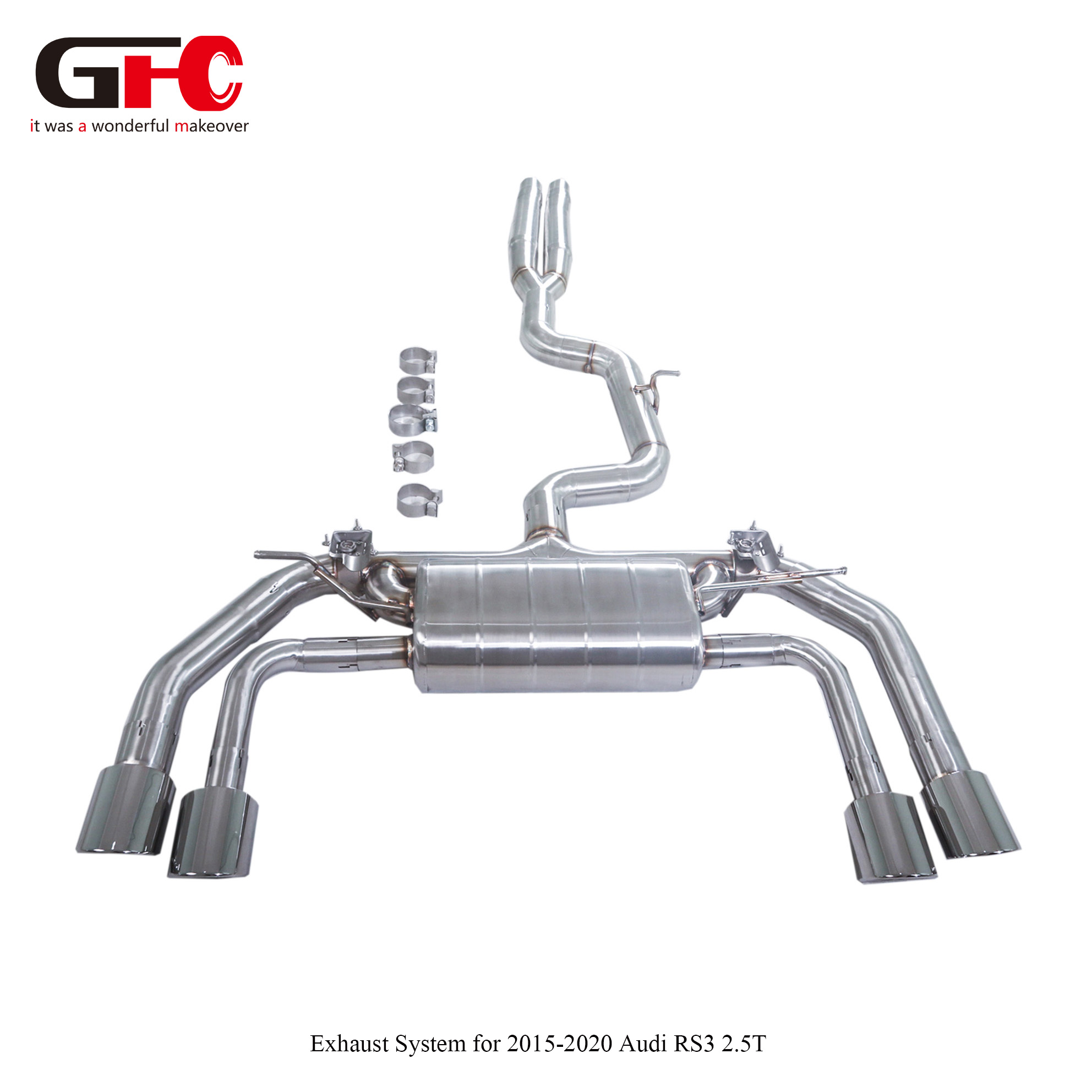 2018 Audi RS3 2.5T GFC Catback Exhaust Single Muffler Dual Valvetronic Quad Exit