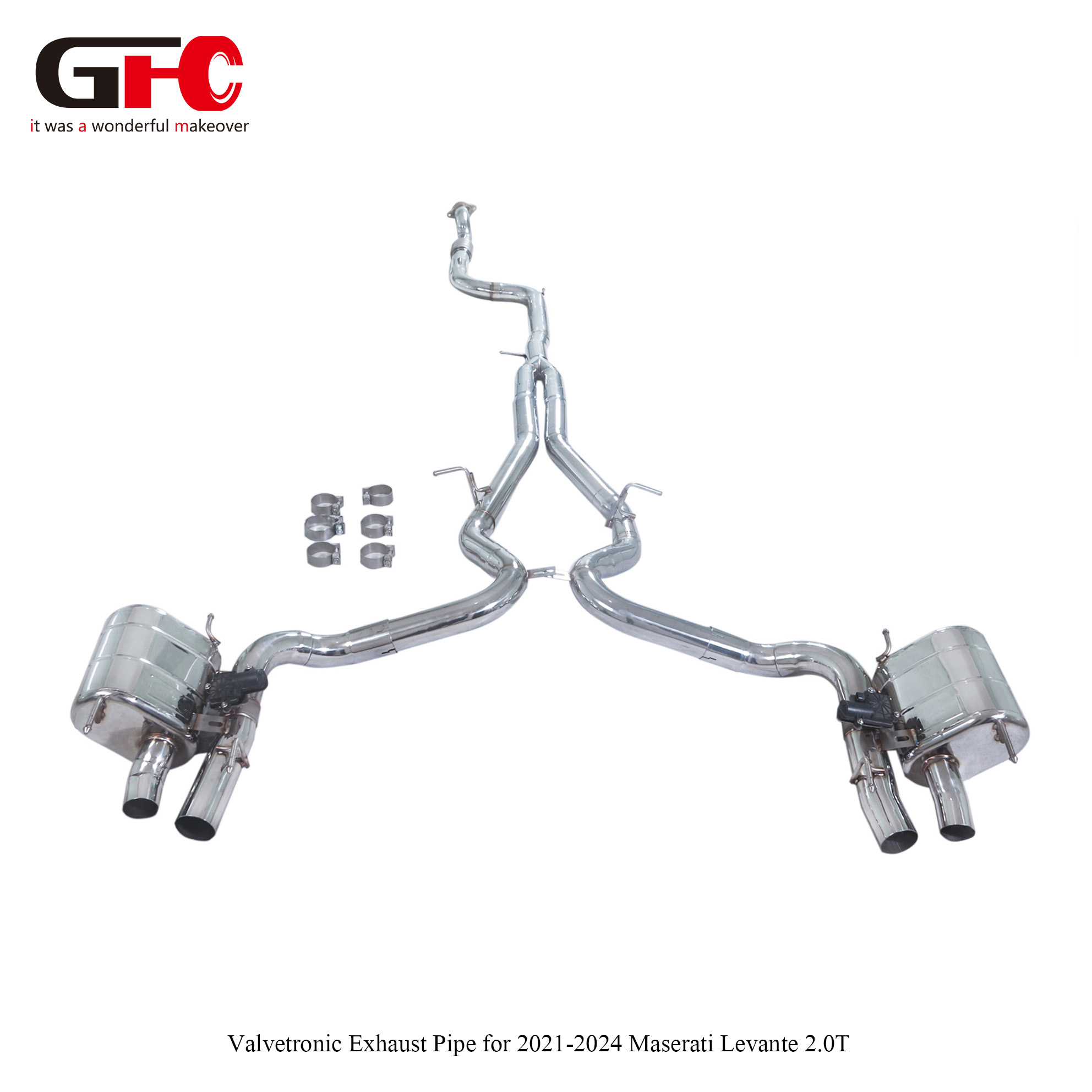 2024 Maserati Levante 2.0T Catback with Dual Mufflers Dual Electronic Control Valves Quad Tips Connect to Factory Tips