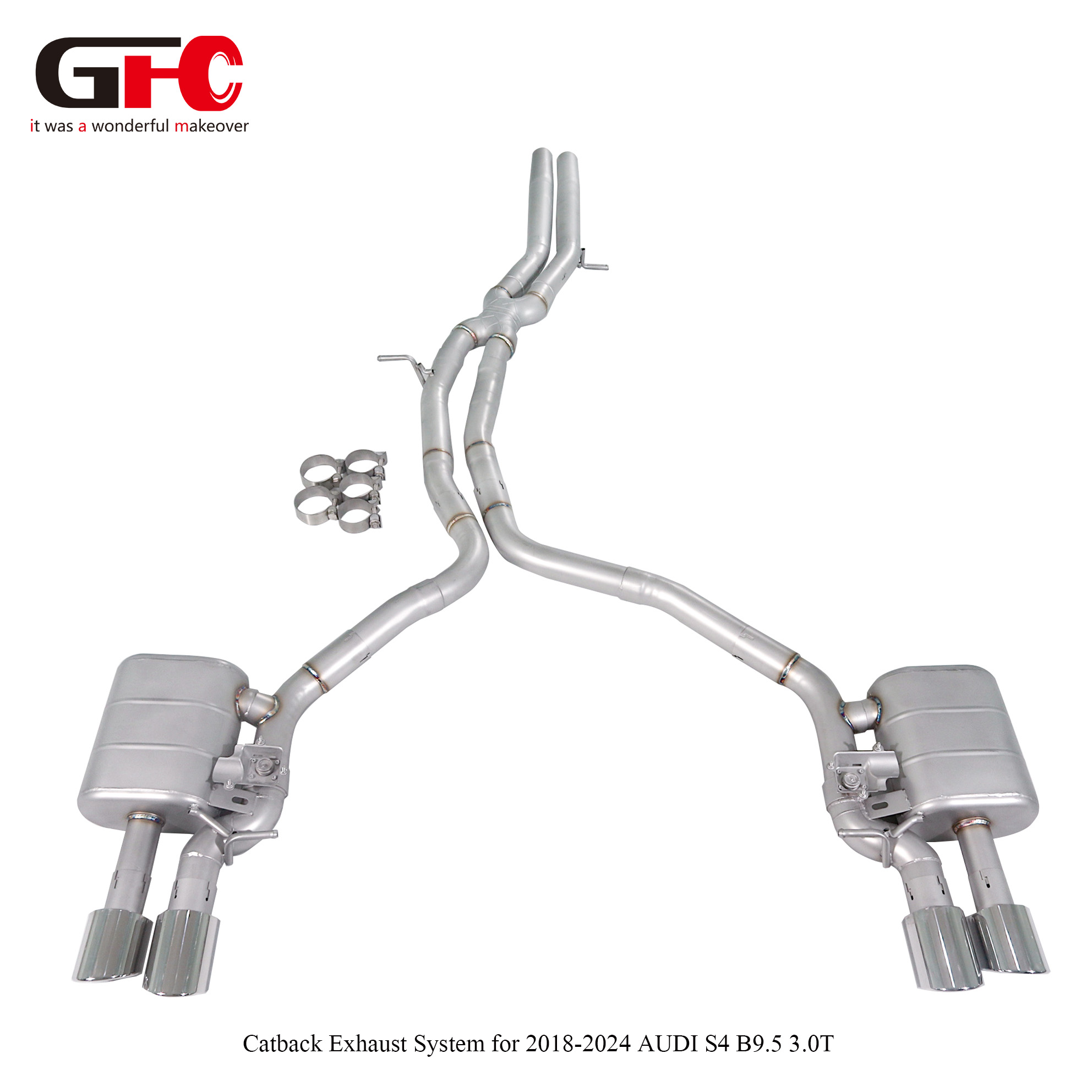 2020 Audi S4 (B9.5) 3.0T Cat-Back Exhaust System – Dual Mufflers, Dual Valves, Dual Exit (Quad Tips)