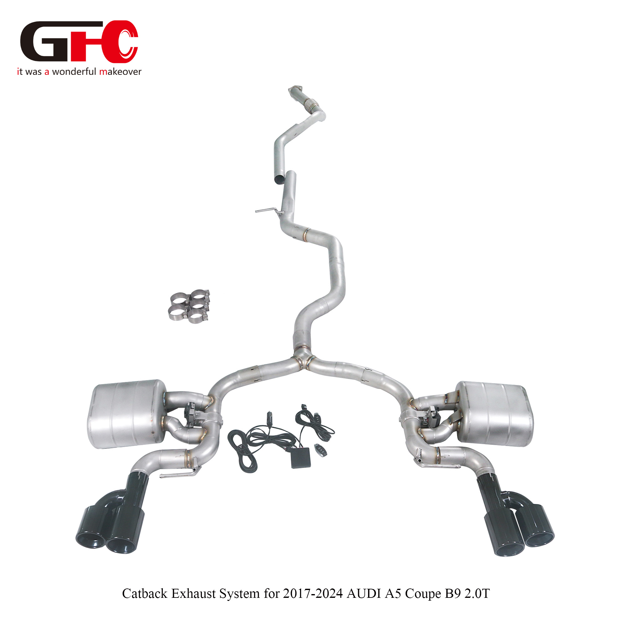 2017 Audi A5 Coupe B9 45 TFSI 2.0T GFC Front Mid & Rear Cat-Back Exhaust System with Dual Mufflers, Dual Electronic Valves & Dual-Exit Outlets
