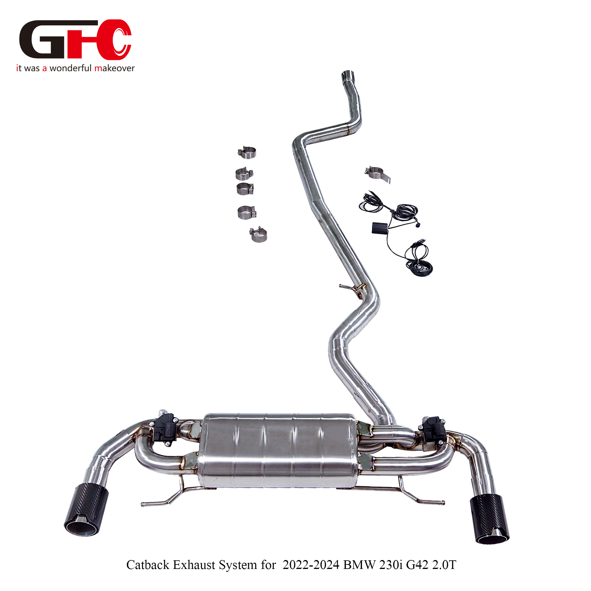 2026 BMW 230i (G42) 2.0T GFC Mid & Rear Section Cat-Back Exhaust System (Single Muffler, Dual Valves with Bypass Pipes, Dual Exit)